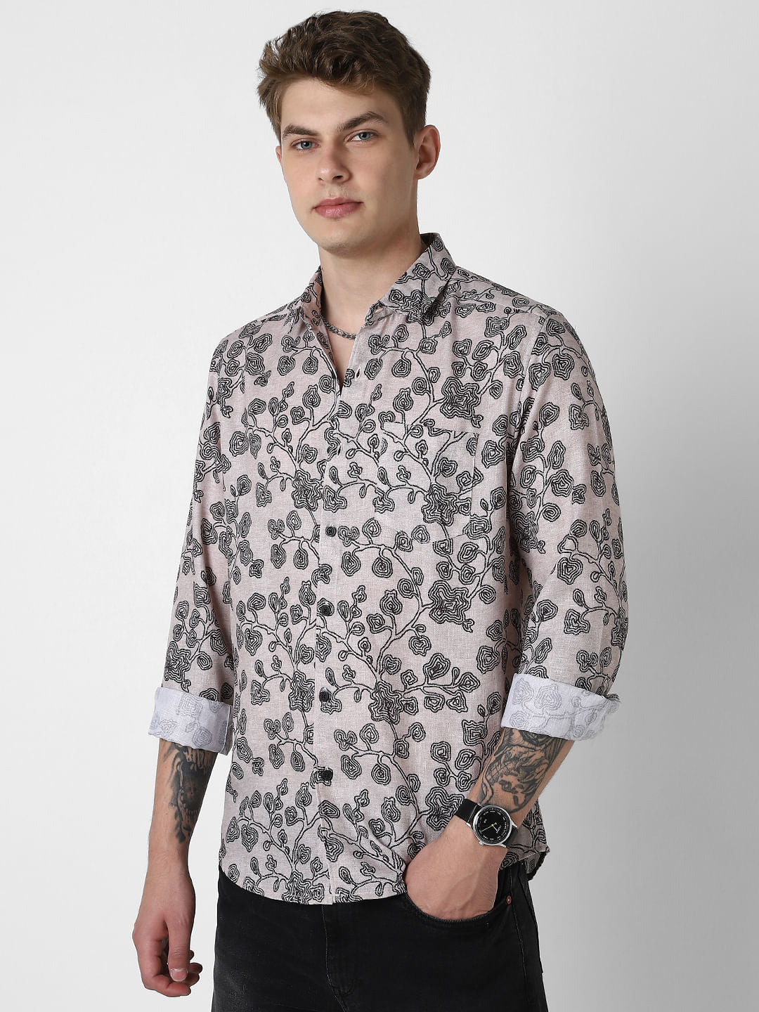 Black Floret Budding Printed Shirt