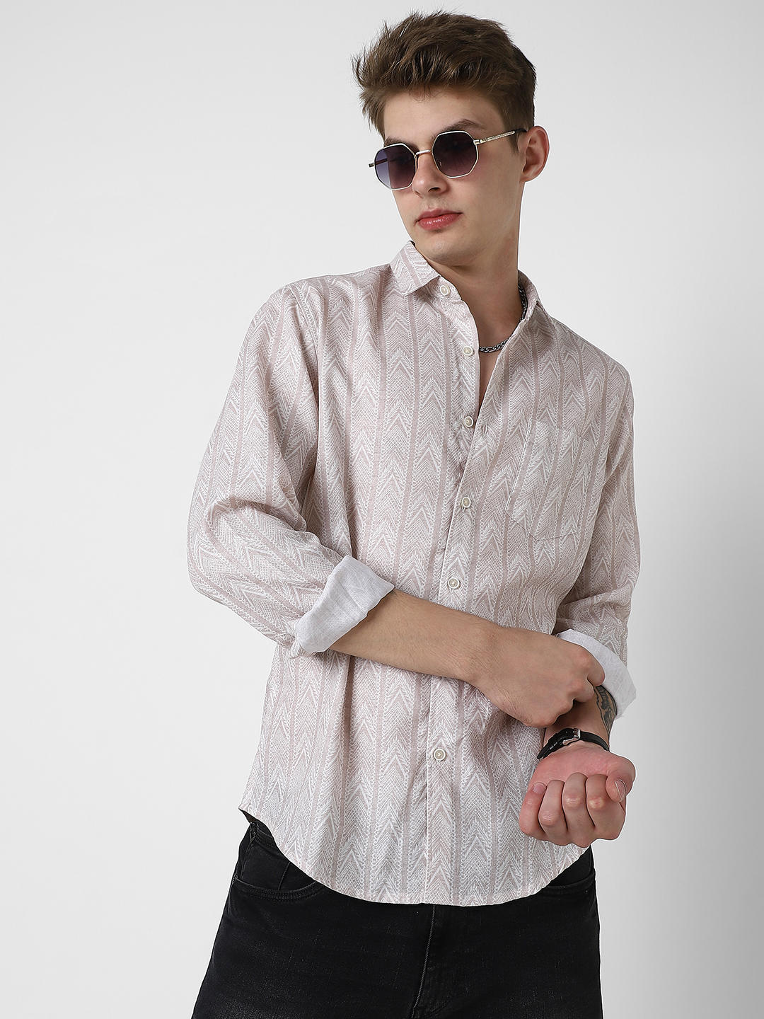 Picturesque Beige Printed Shirt
