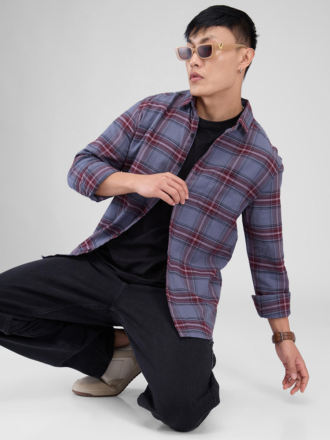 Premium Cotton Grey & Maroon Tartan Checkered Shirt