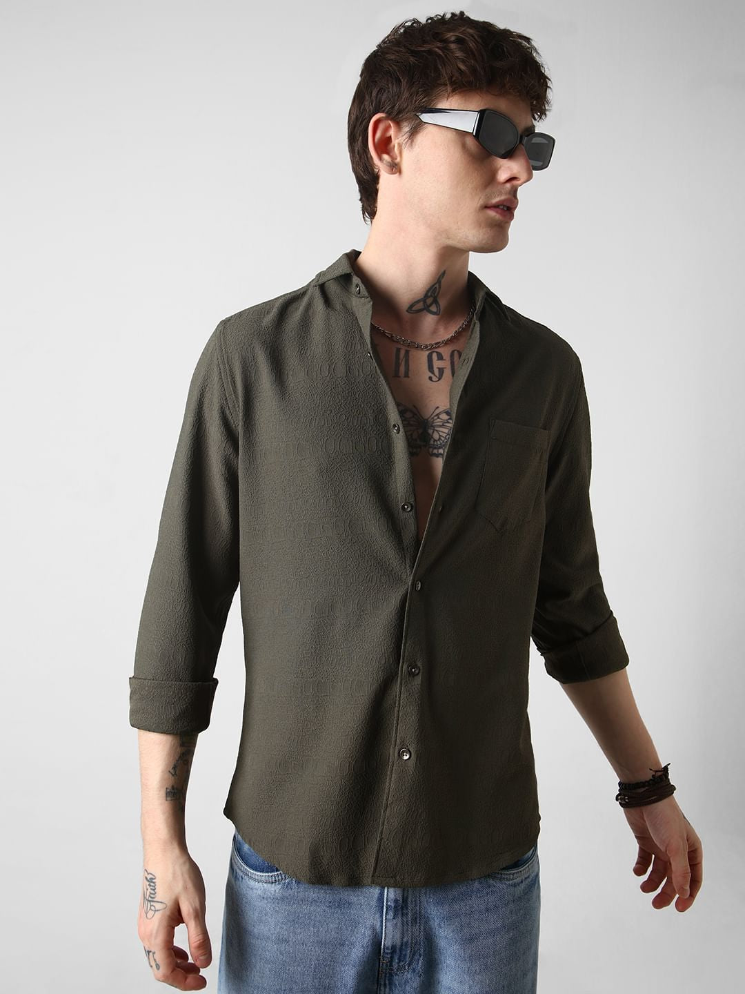 Snazzy Olive Textured Shirt