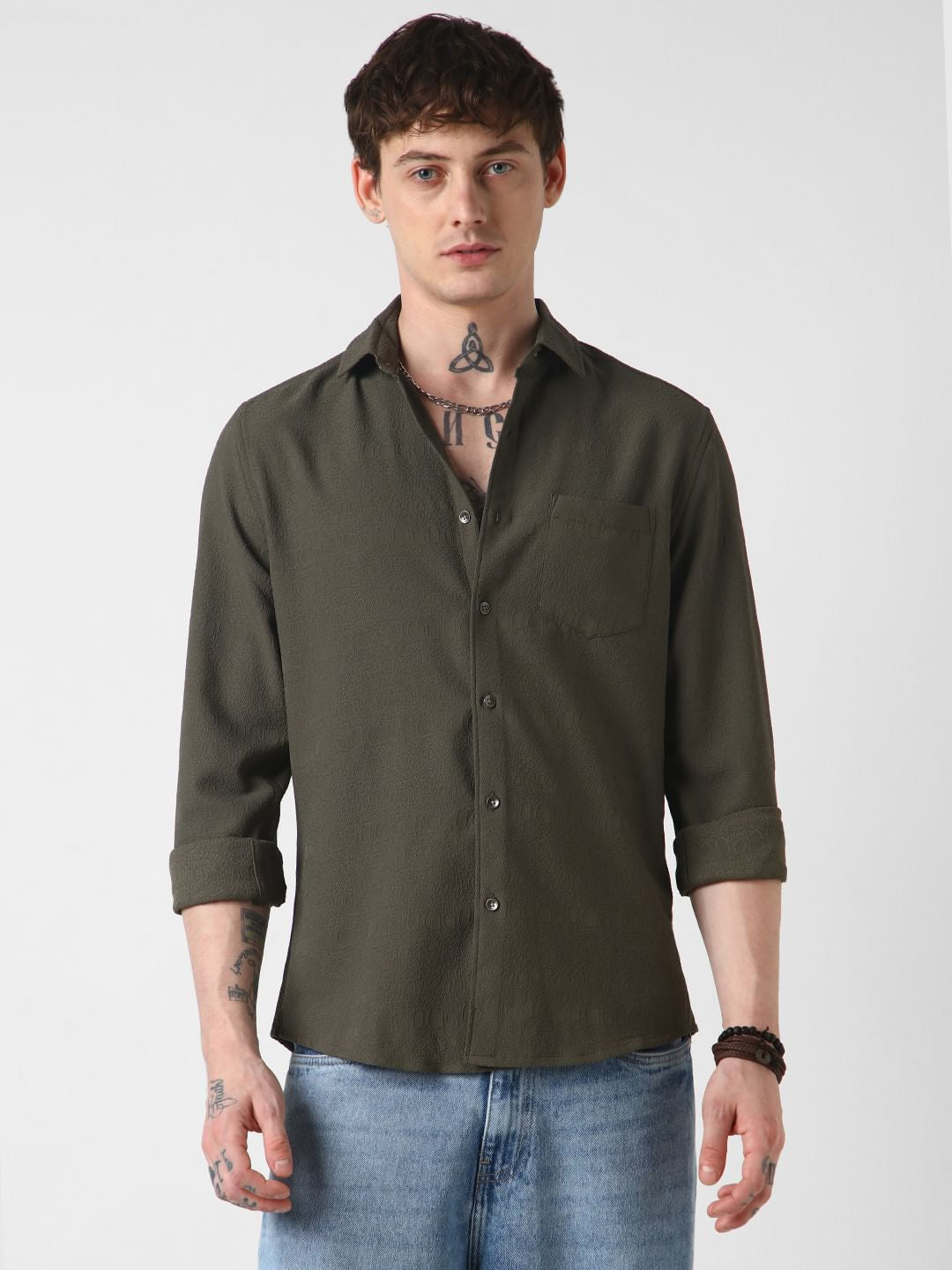 Snazzy Olive Textured Shirt