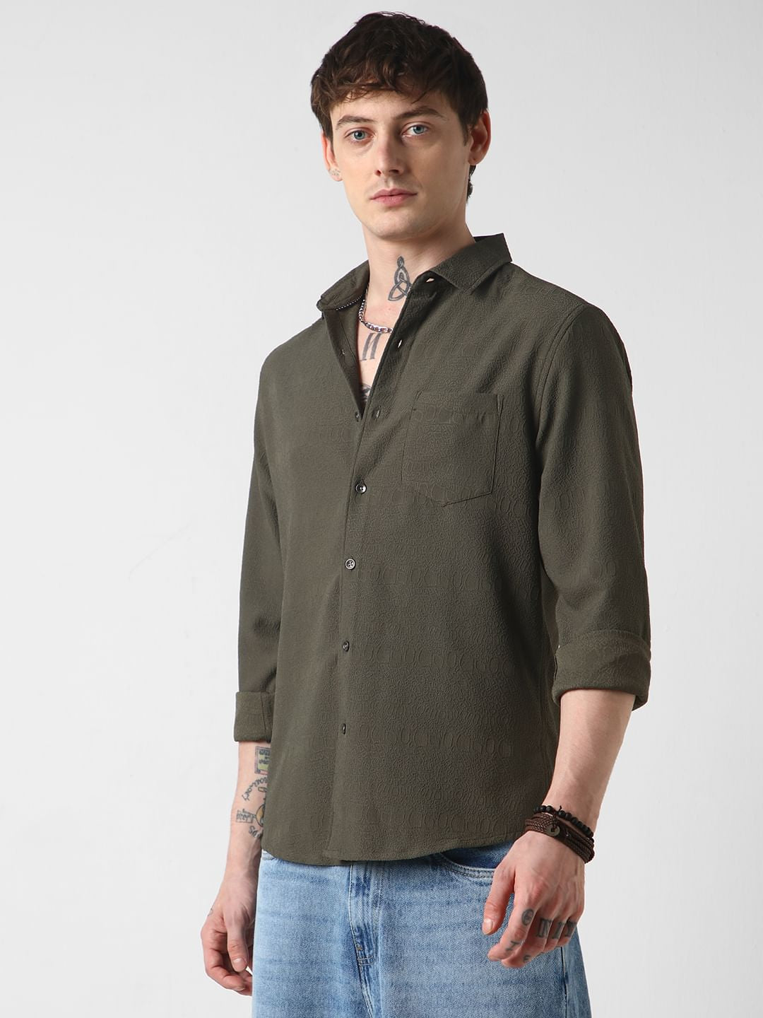Snazzy Olive Textured Shirt