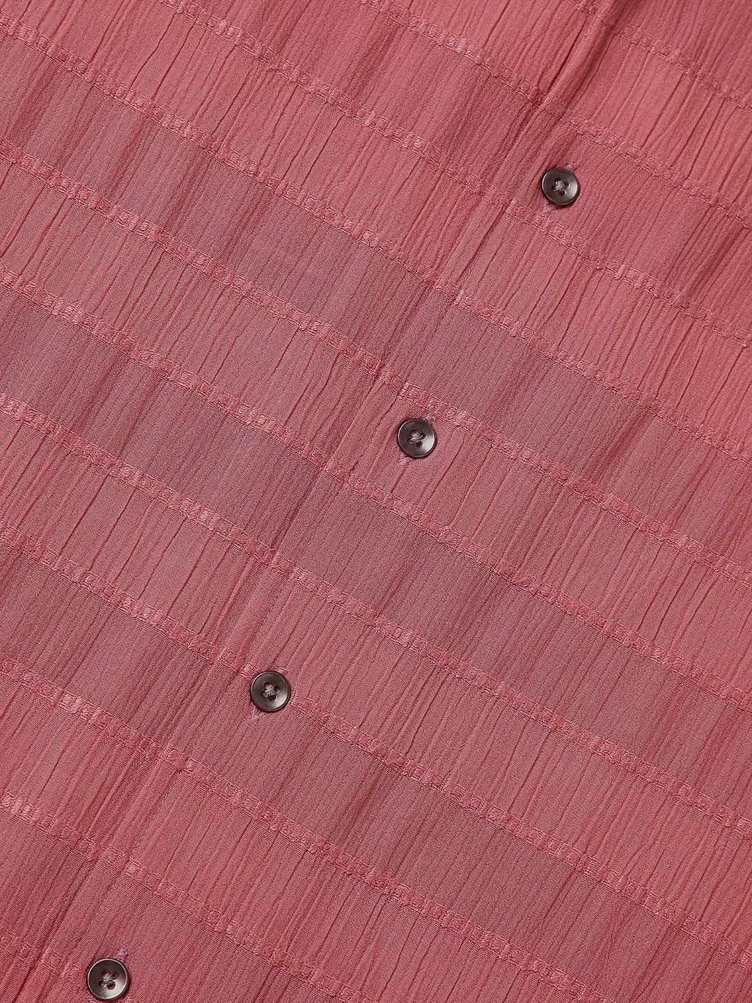 Peach Blossom Dobby Striped Notch Collar Oversized Shirt