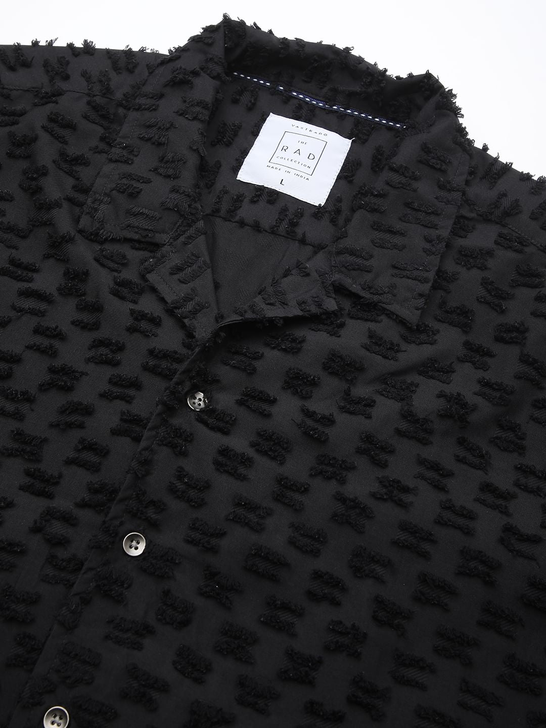 Black Jacquard Tufts Notch Collar Oversized Shirt