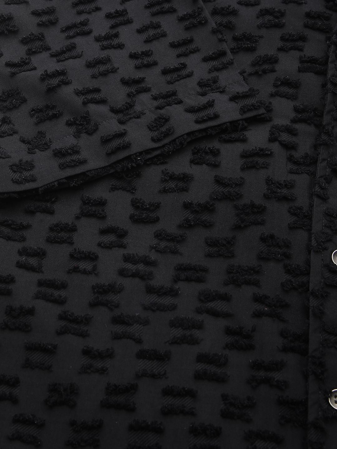 Black Jacquard Tufts Notch Collar Oversized Shirt
