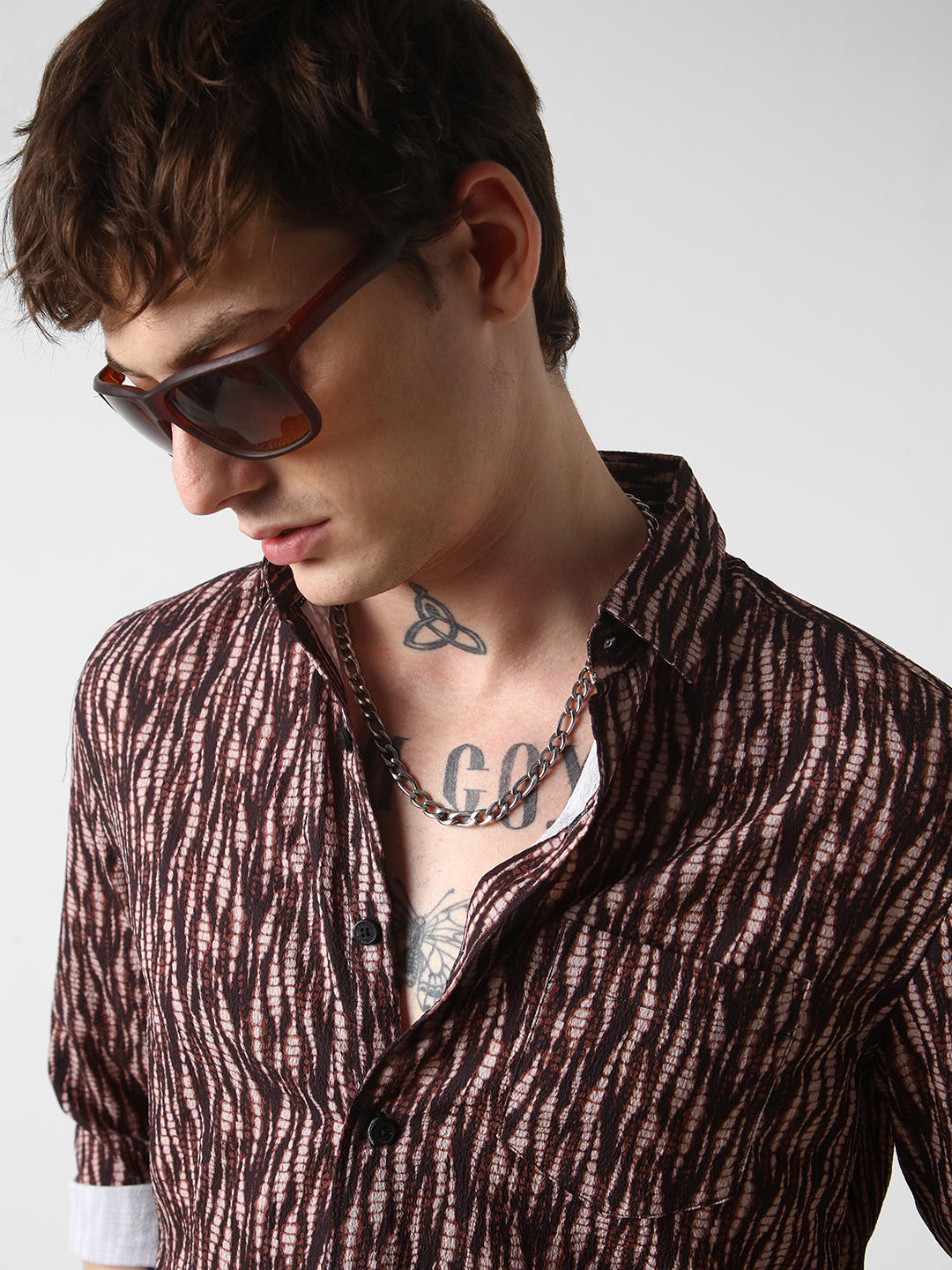 Aesthetic Brown Abstract Printed Crushed Shirt