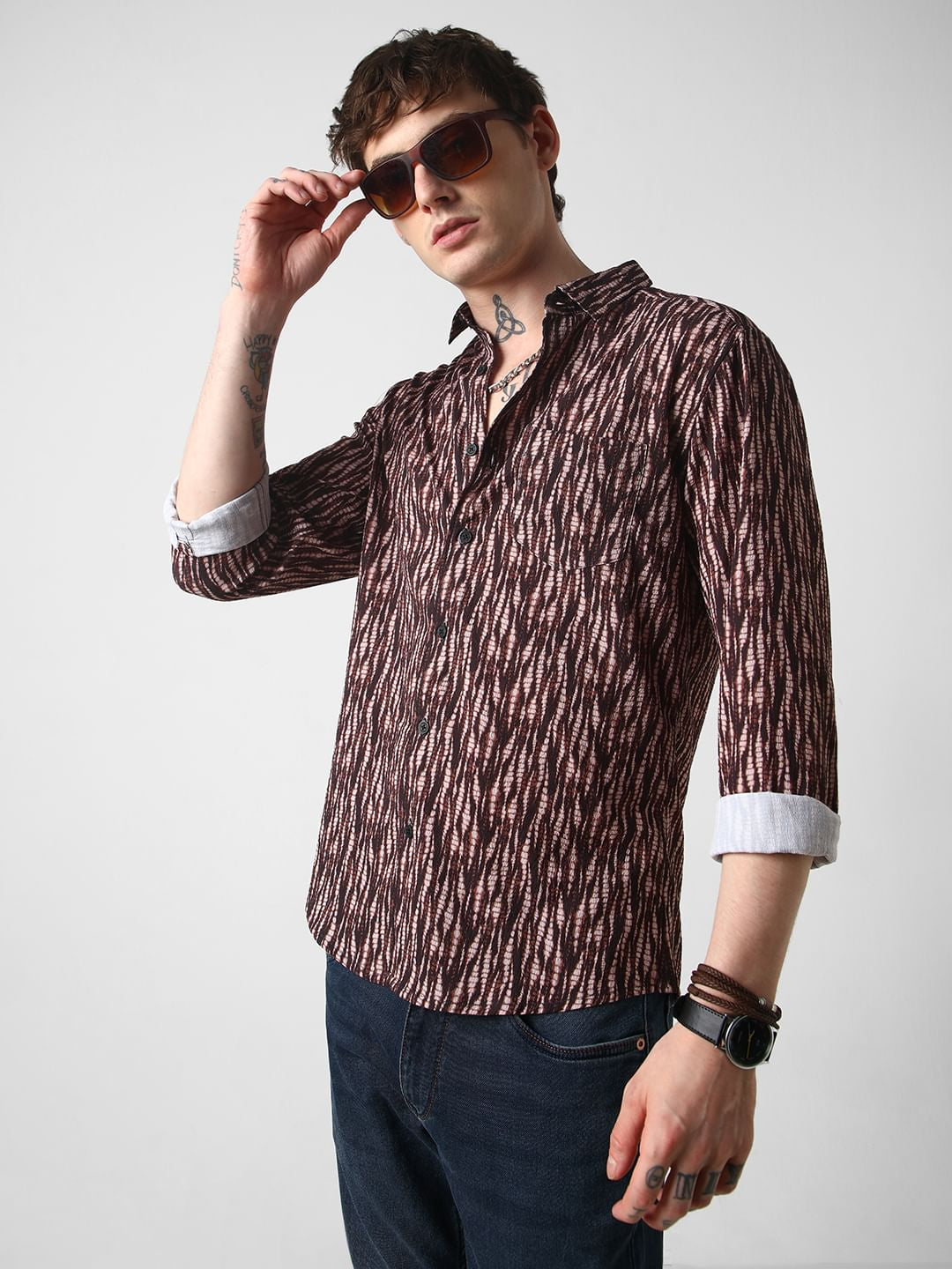 Aesthetic Brown Abstract Printed Crushed Shirt