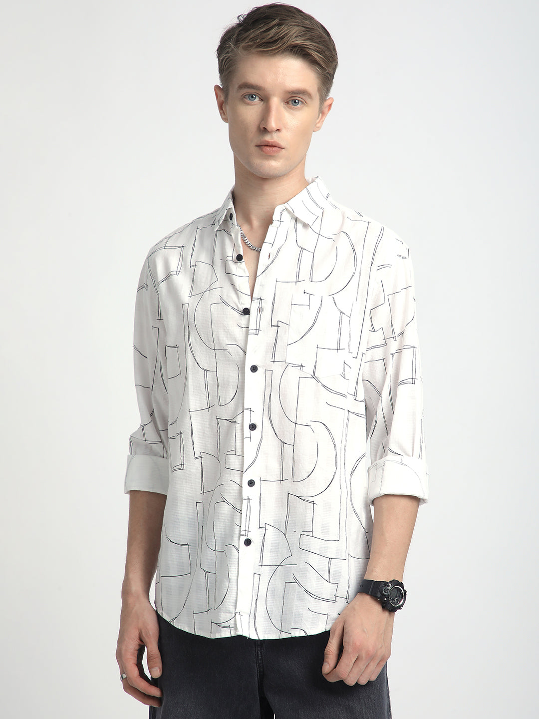 Offbeat Abstract Printed White Shirt