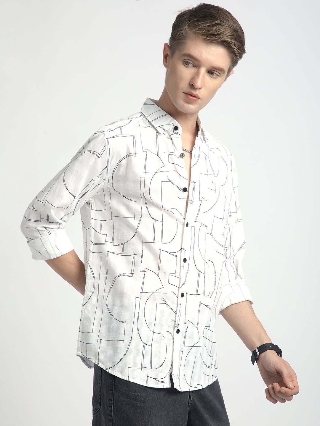 Offbeat Abstract Printed White Shirt