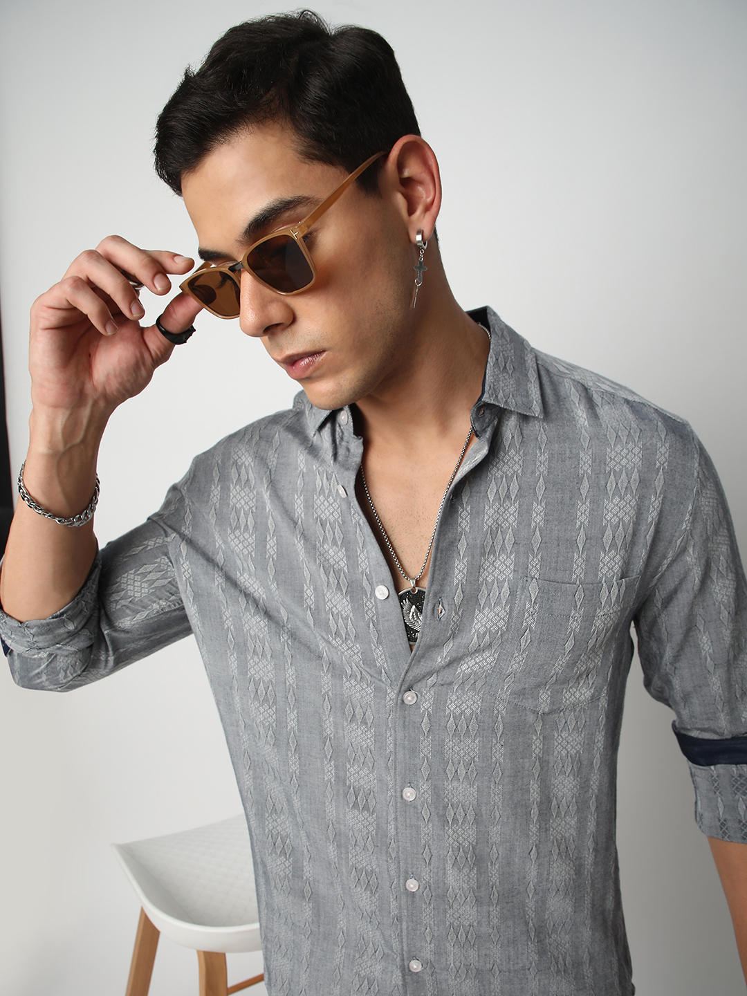 Metal Grey Ikat Jacquard Shirt