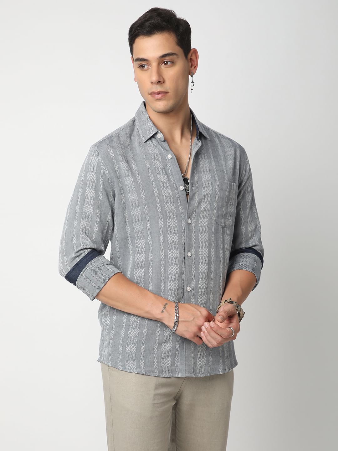 Metal Grey Ikat Jacquard Shirt