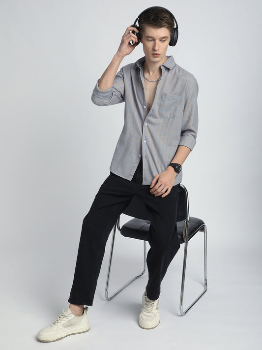 Urban Static Linen Grey Multistripe Shirt
