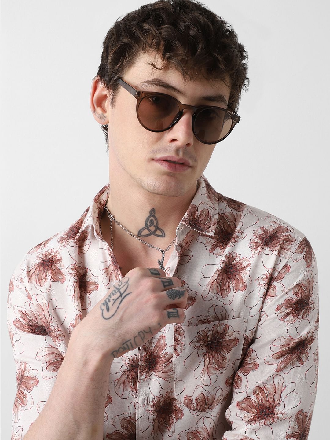 Beige Artistry Floral Printed Dobby Shirt