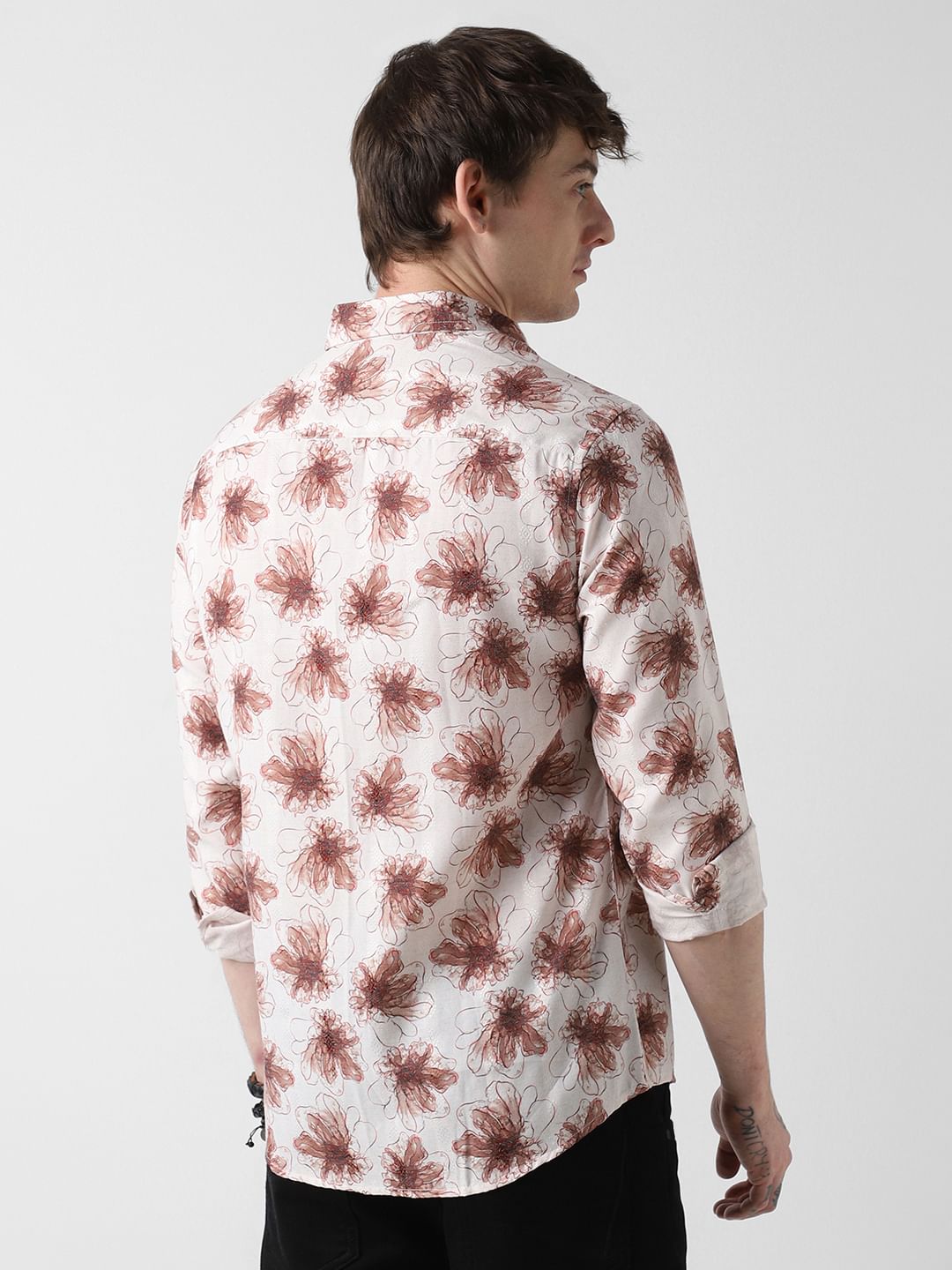 Beige Artistry Floral Printed Dobby Shirt