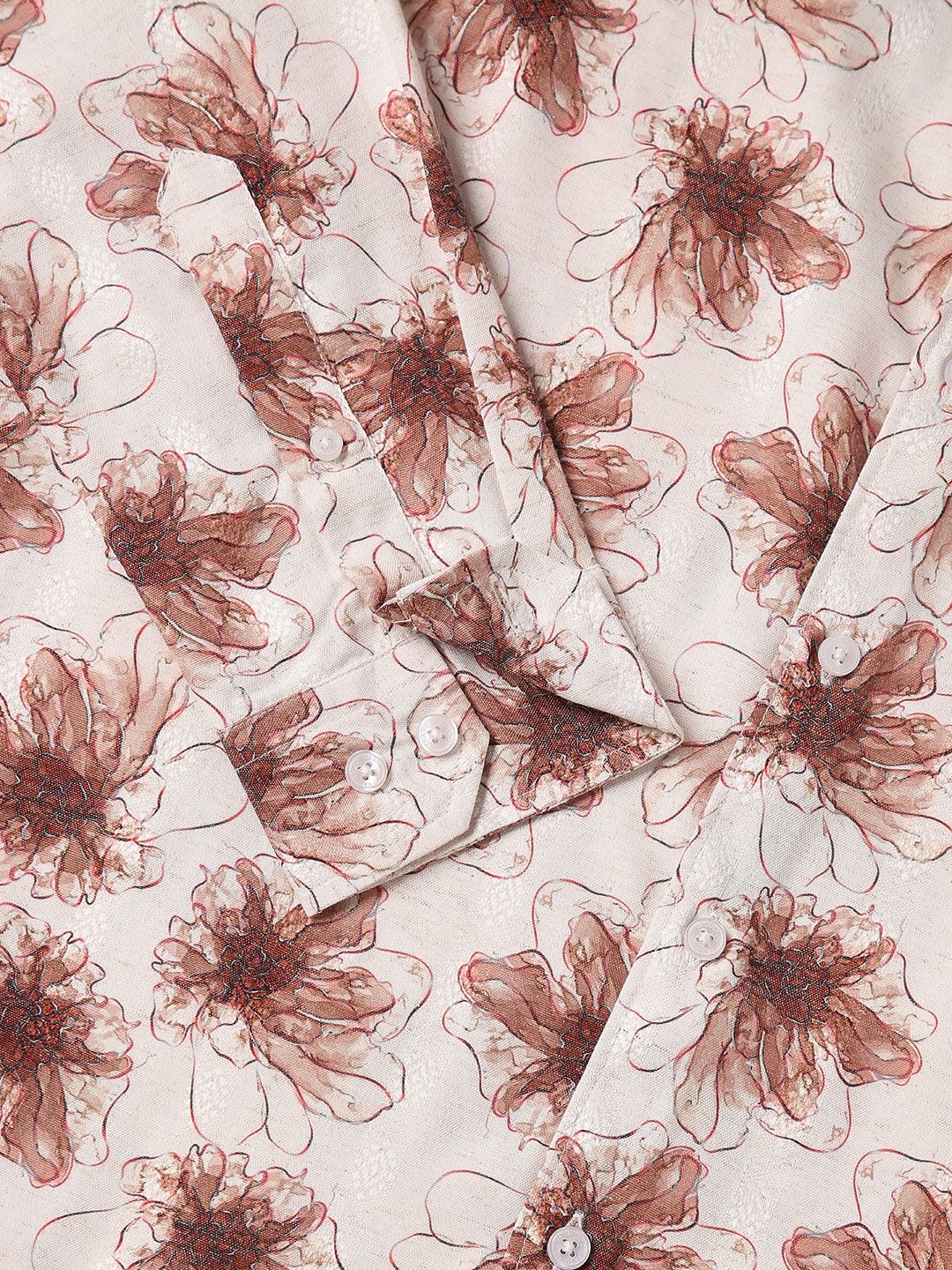 Beige Artistry Floral Printed Dobby Shirt