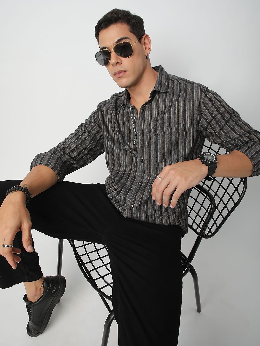 Debonair Black & Grey Streaky Striped Shirt