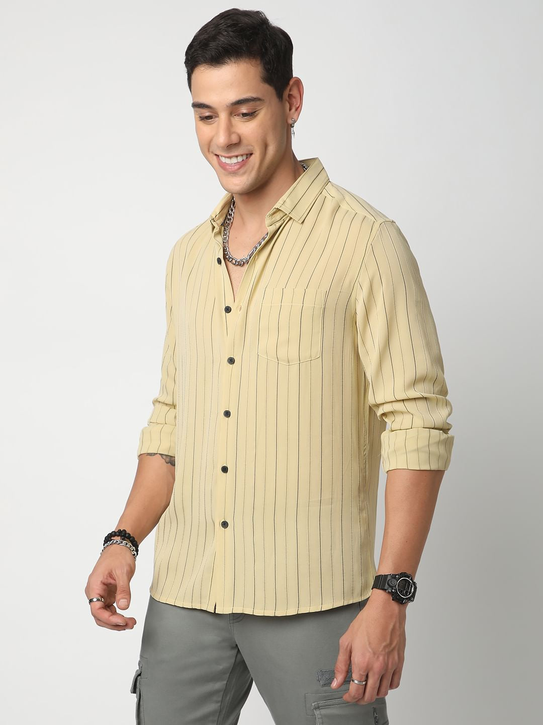 Elegant Mud Yellow Line Striped Shirt