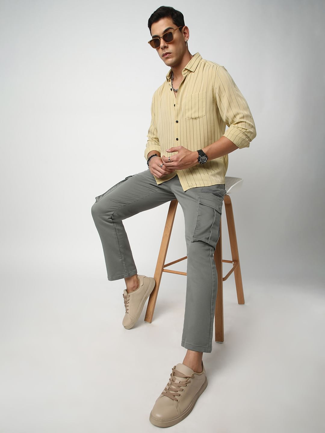 Elegant Mud Yellow Line Striped Shirt