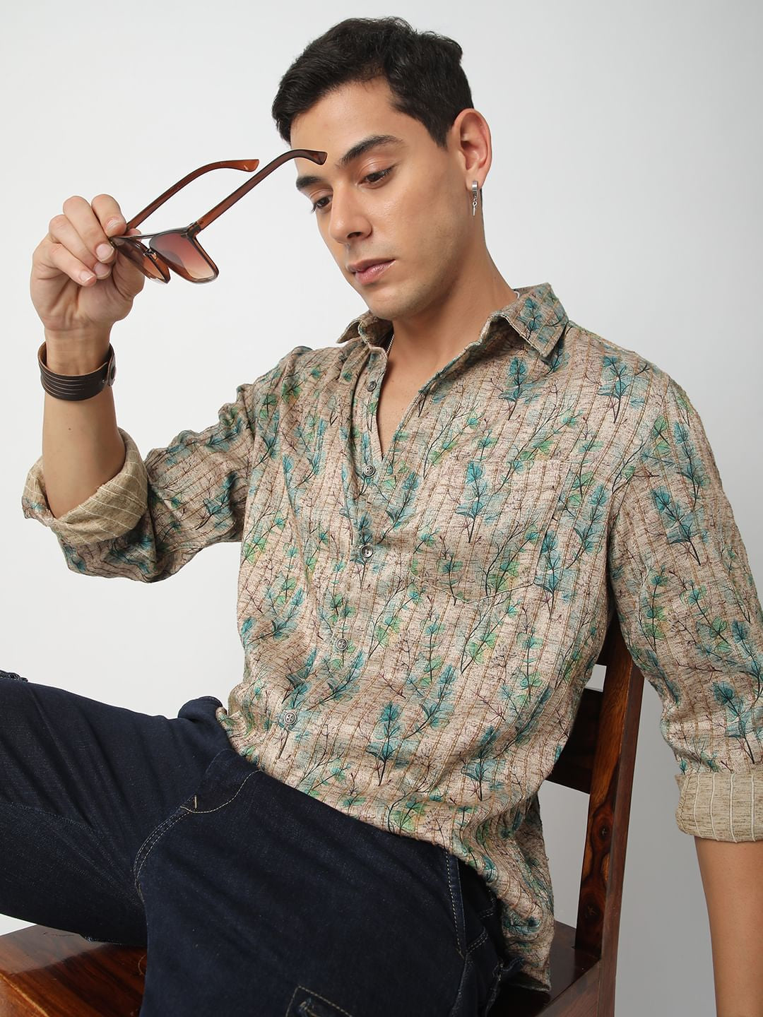 Jamboree Artistic Leaf Striped Shirt