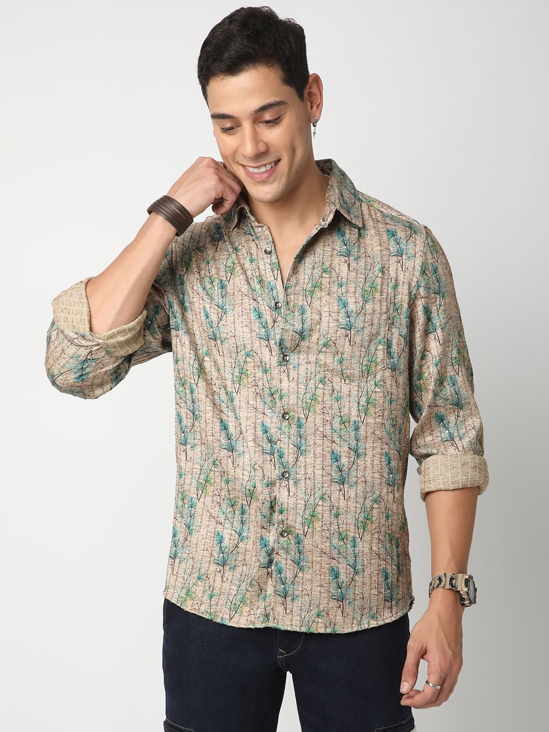 Jamboree Artistic Leaf Striped Shirt