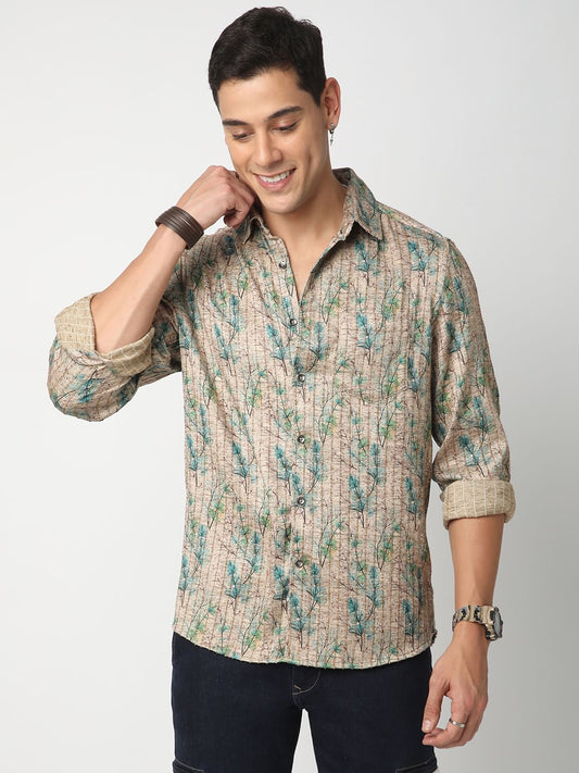 Jamboree Artistic Leaf Striped Shirt