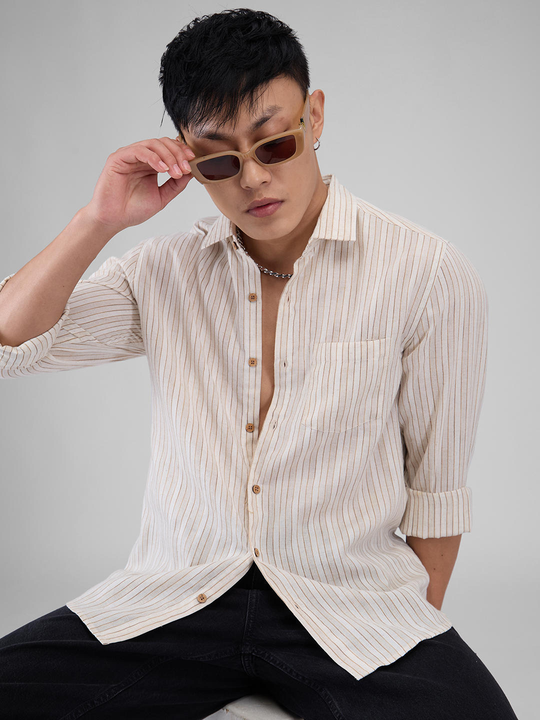Linen Line Striped Beige Shirt