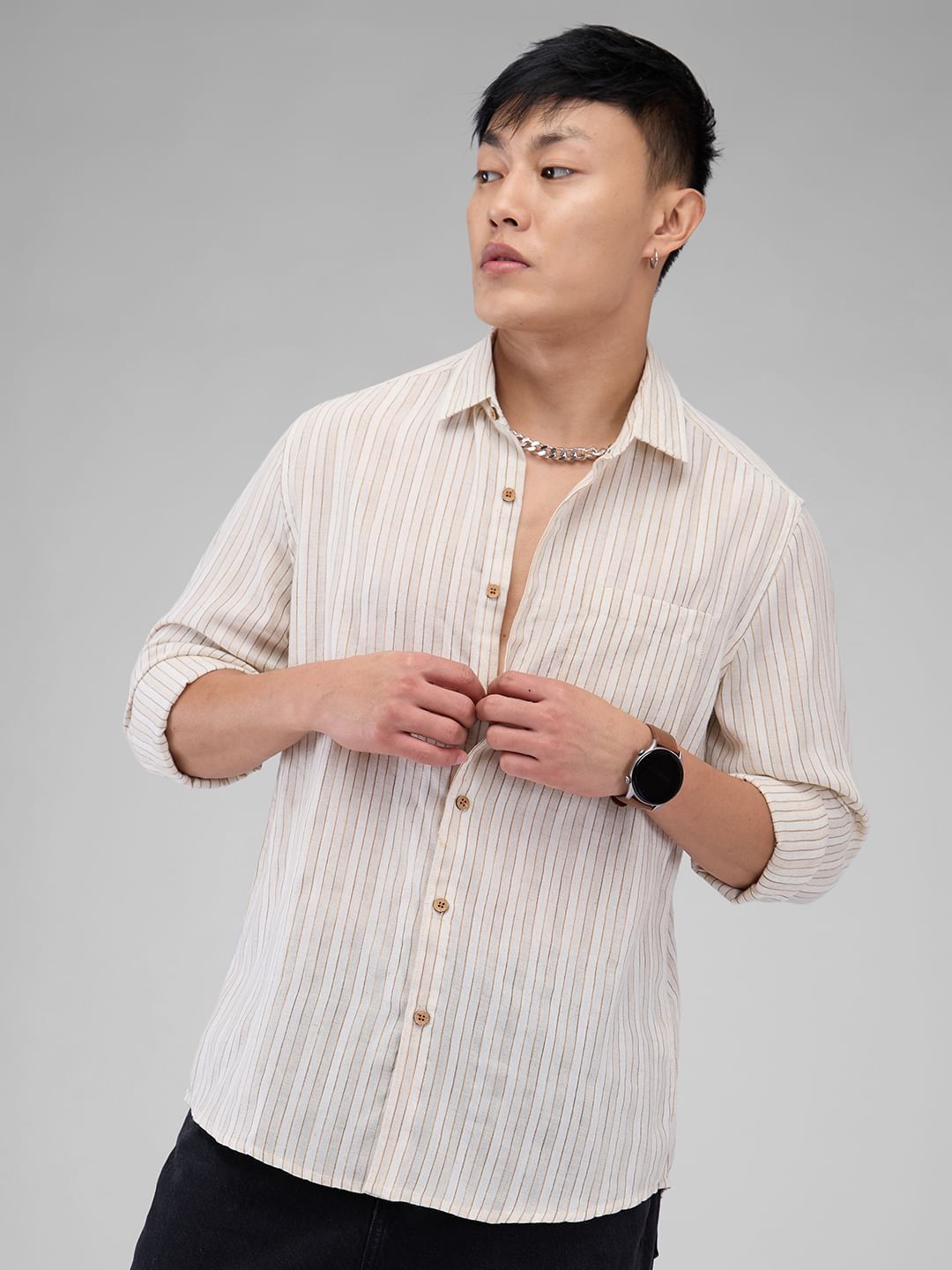 Linen Line Striped Beige Shirt
