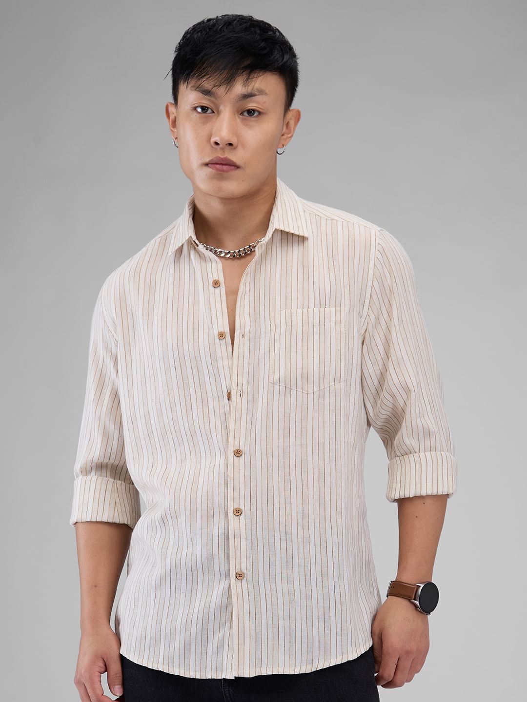 Linen Line Striped Beige Shirt