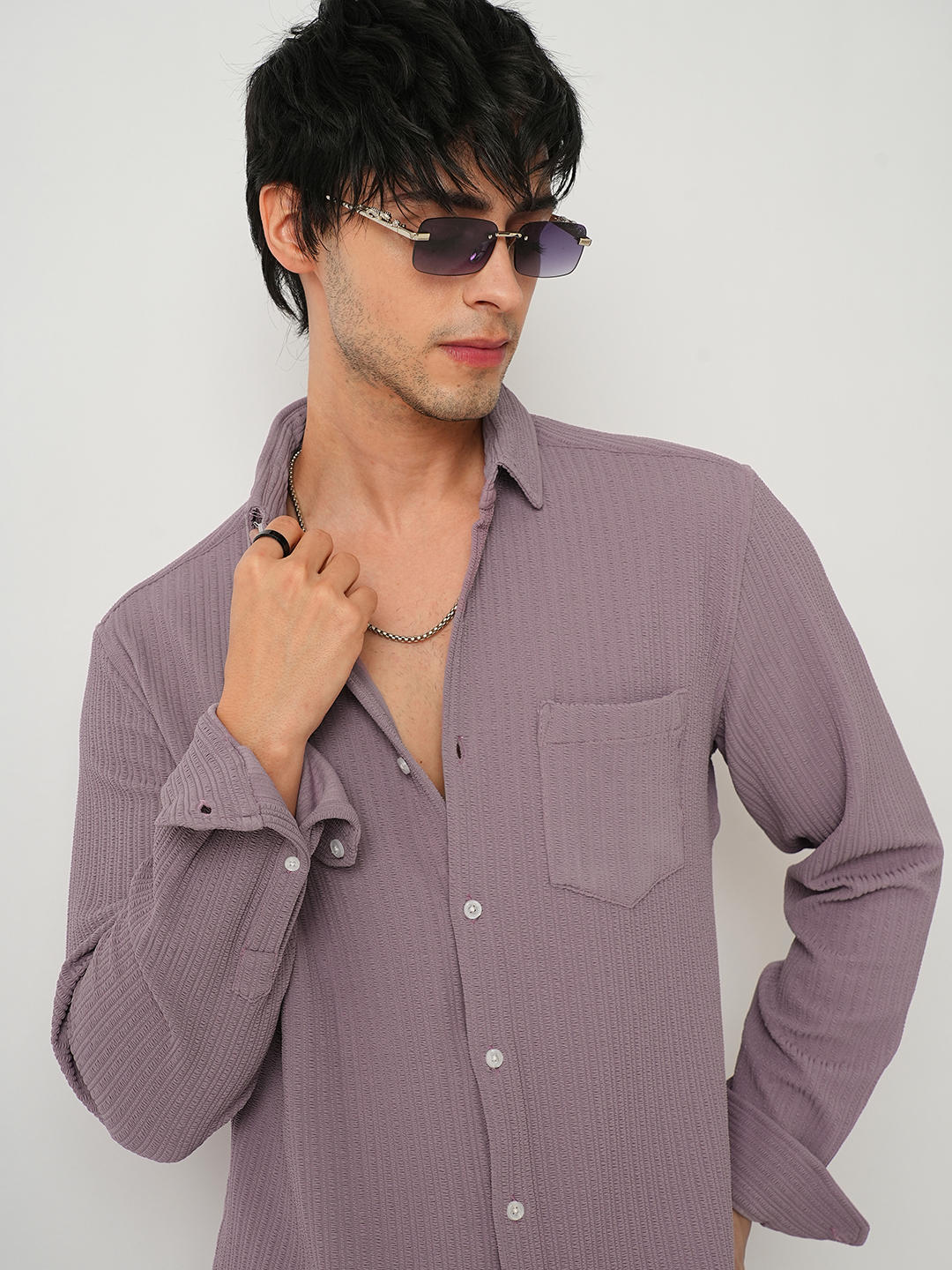 Refined Mauve Jacquard Shirt