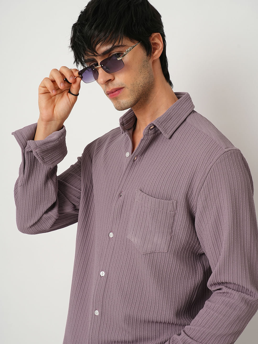Refined Mauve Jacquard Shirt