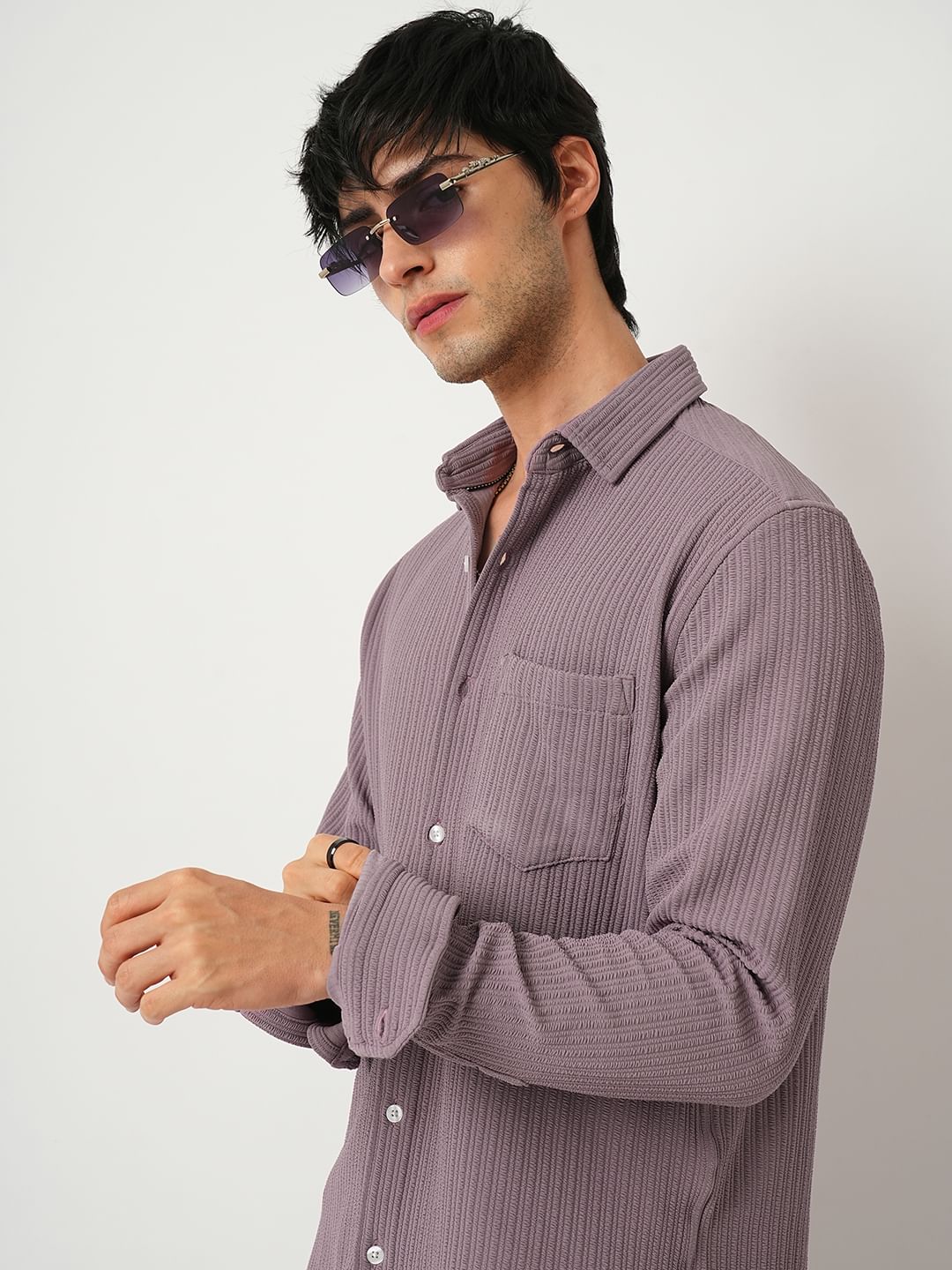 Refined Mauve Jacquard Shirt