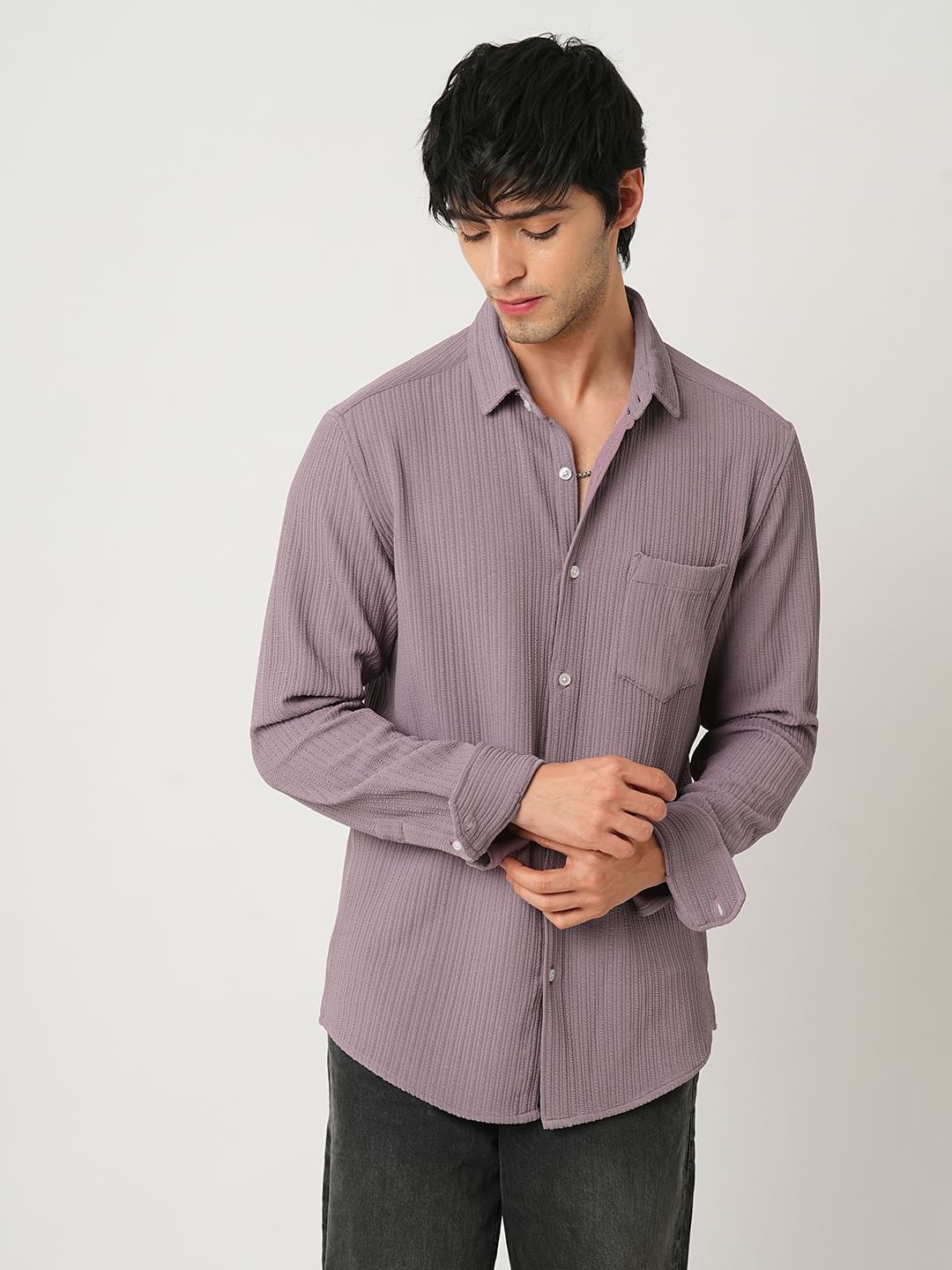 Refined Mauve Jacquard Shirt