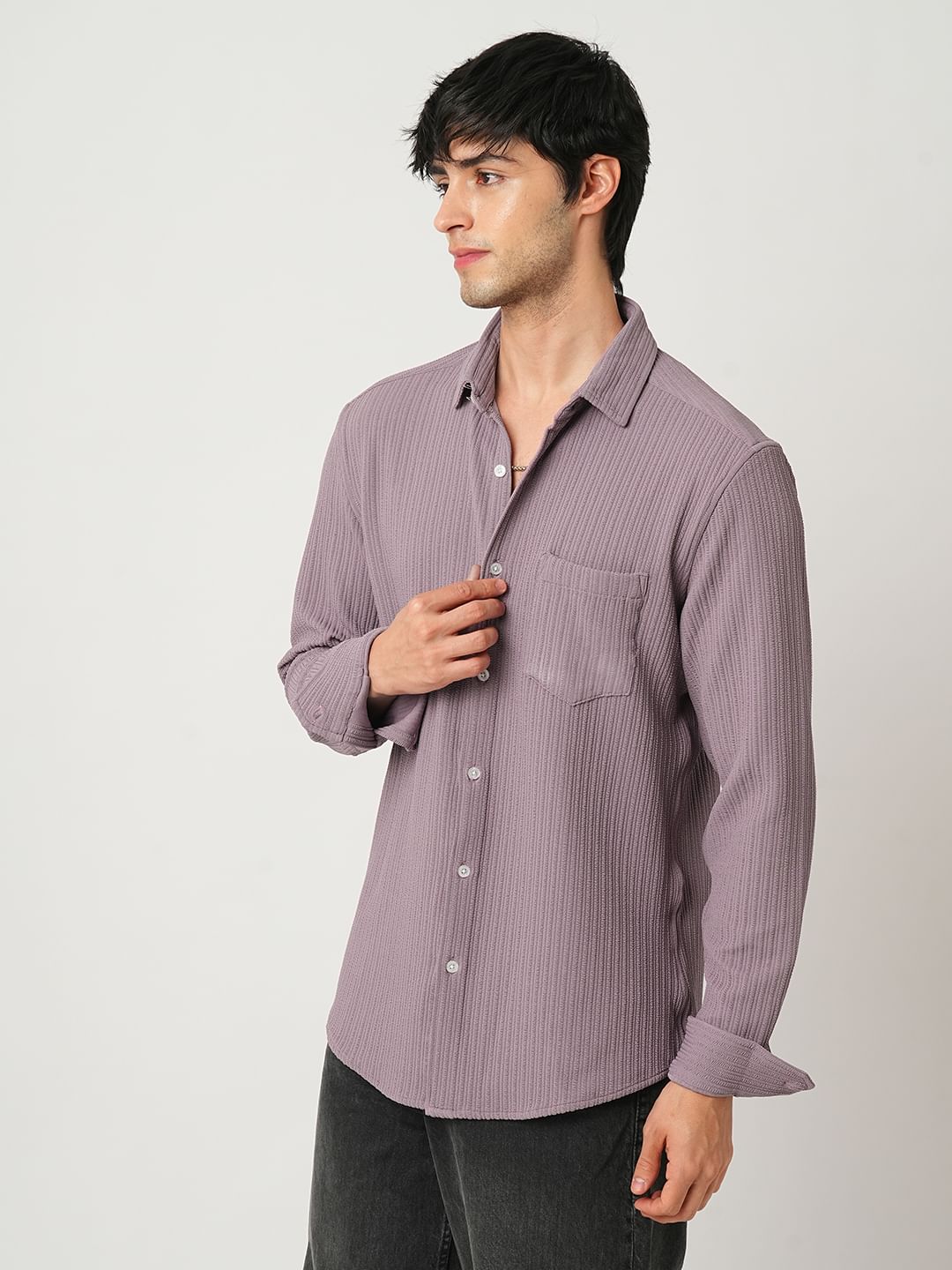 Refined Mauve Jacquard Shirt