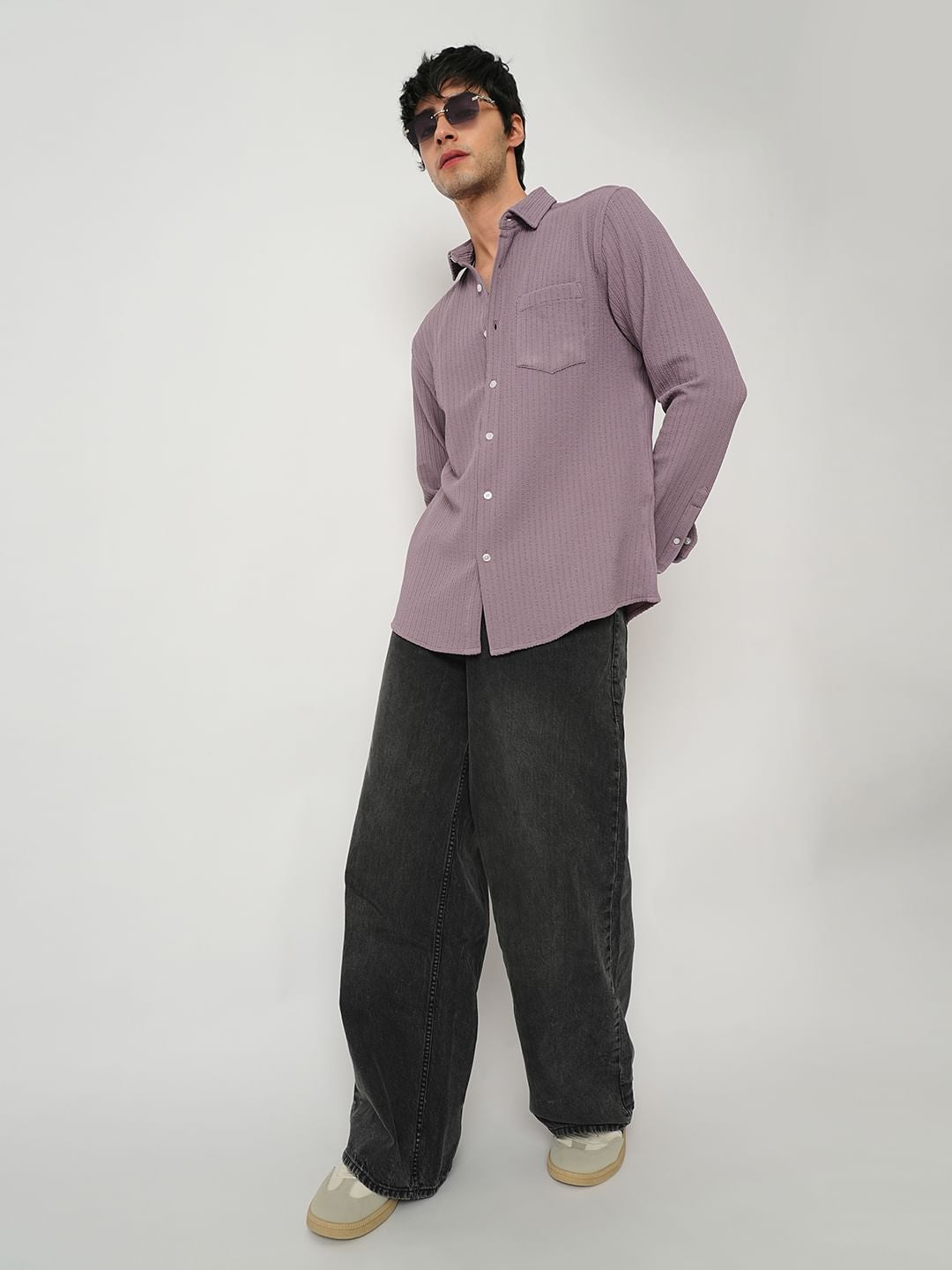 Refined Mauve Jacquard Shirt