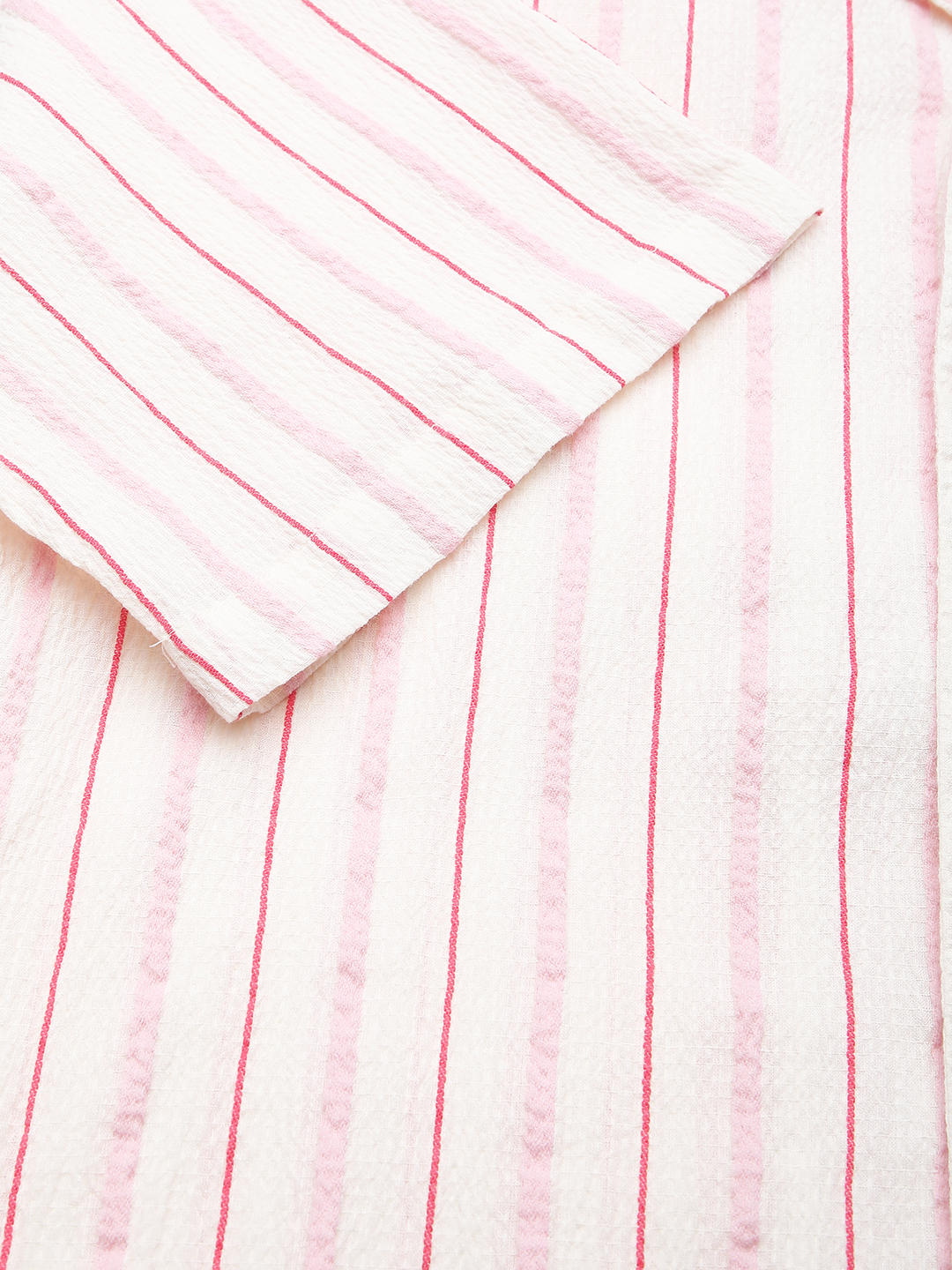 Premium Cotton White & Pink Dobby Striped Oversized Shirt
