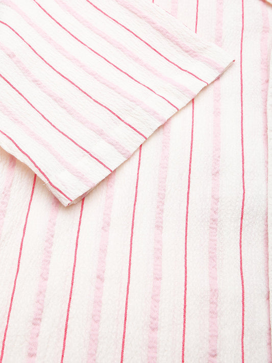 Premium Cotton White & Pink Dobby Striped Oversized Shirt