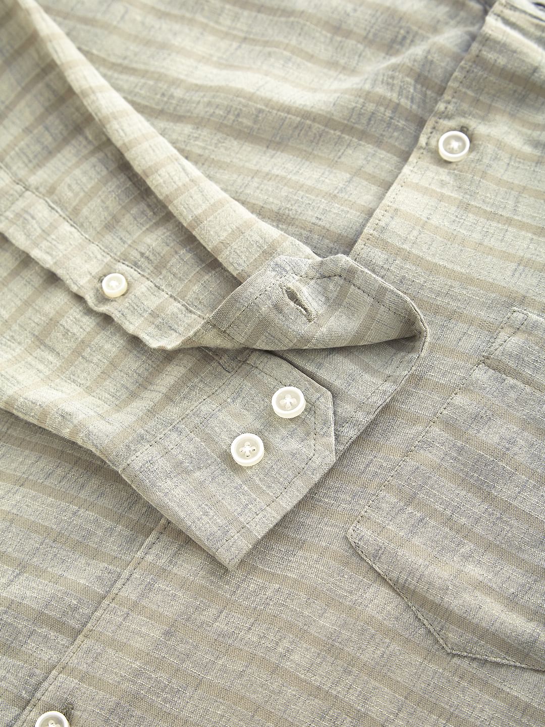 Tea Green Horizontal Striped Mandarin Shirt