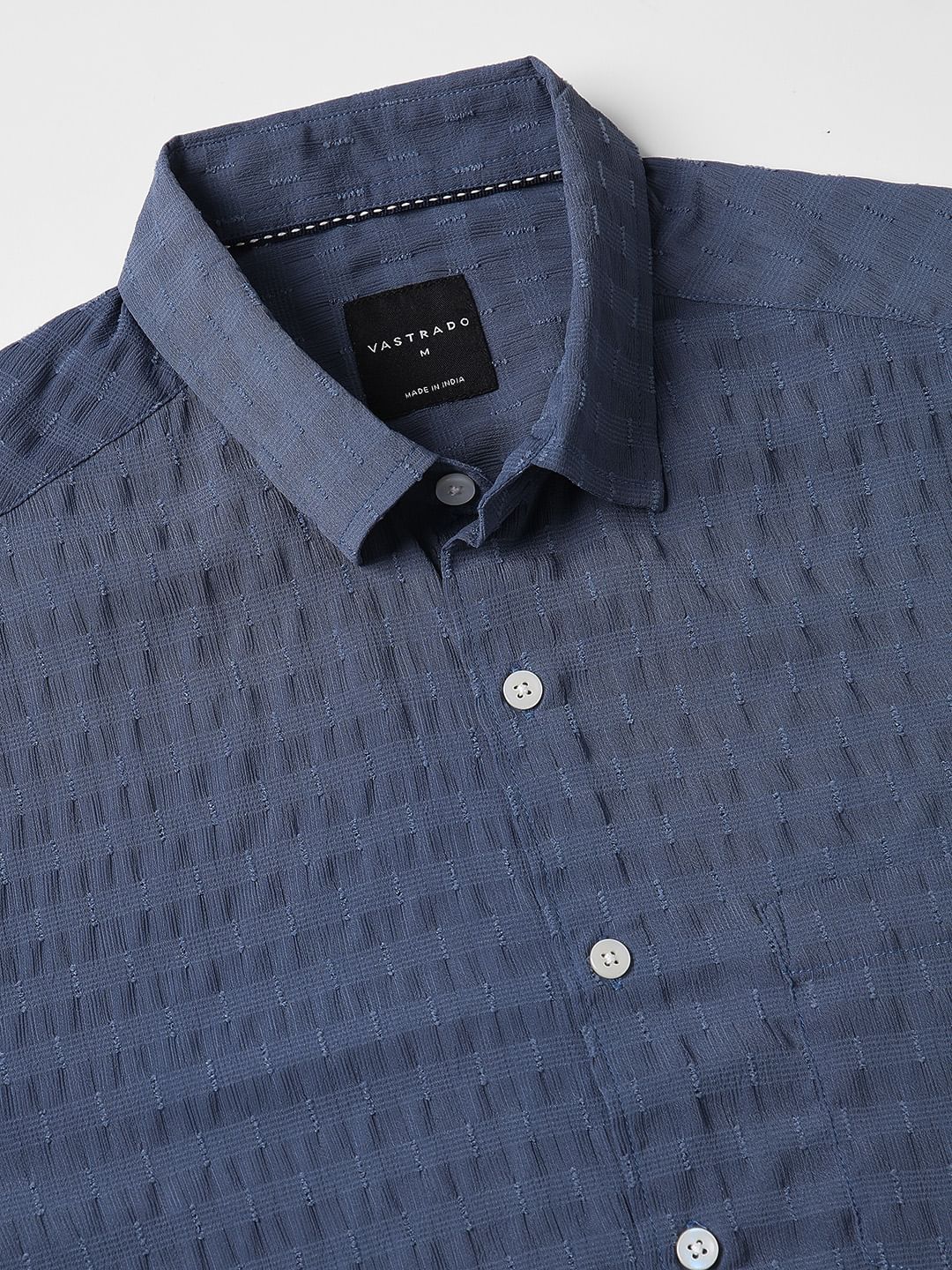 Navy Blue Dobby Horizontal Striped Shirt
