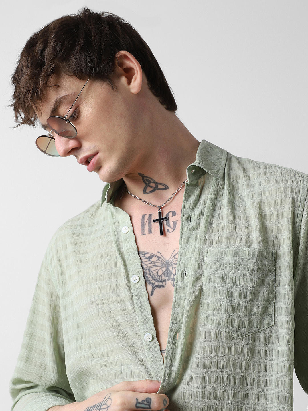 Pista Green Dobby Striped Shirt