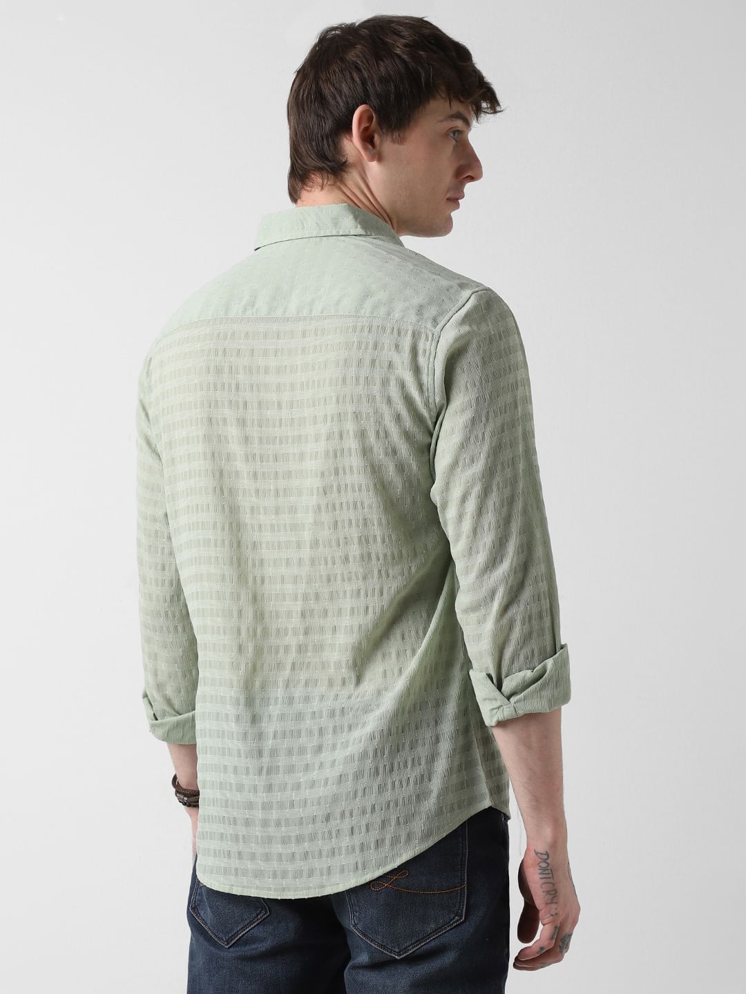 Pista Green Dobby Striped Shirt