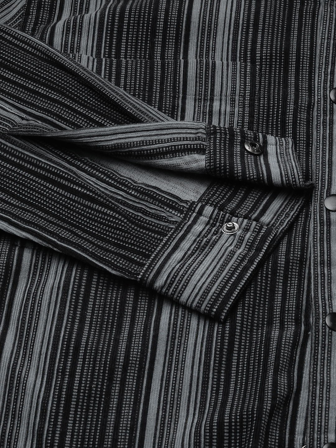 Fog Grey Striped Double Pocket Corduroy Shirt