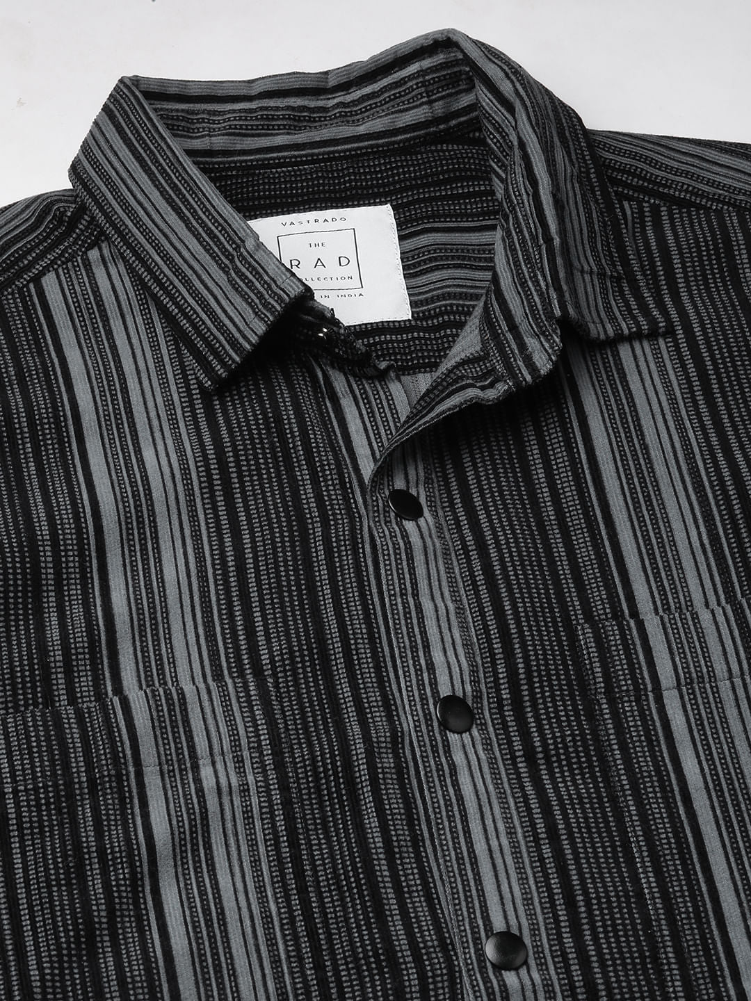 Fog Grey Striped Double Pocket Corduroy Shirt