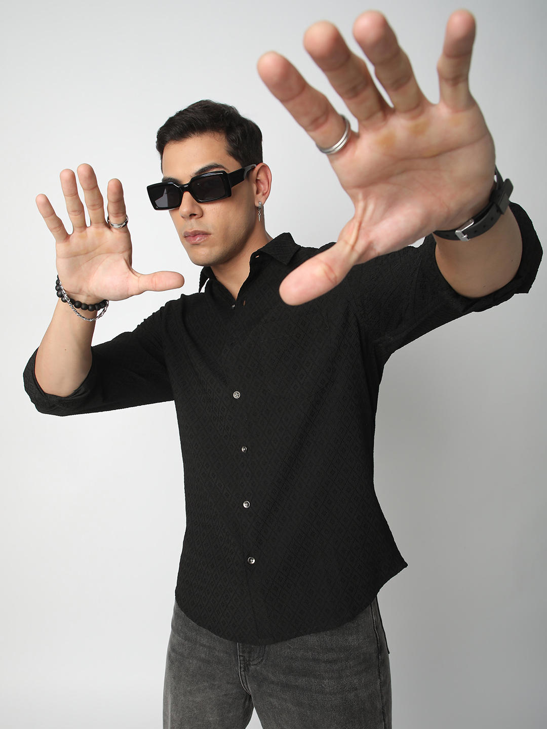 Black Explicit Diamond Jacquard Shirt