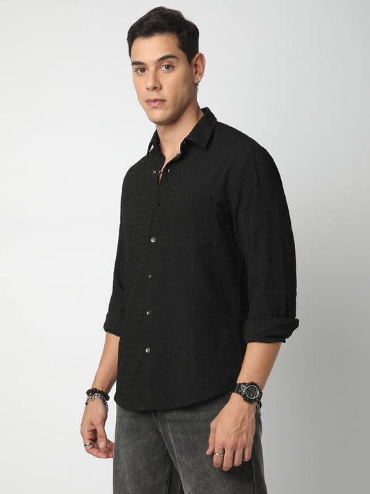 Black Explicit Diamond Jacquard Shirt