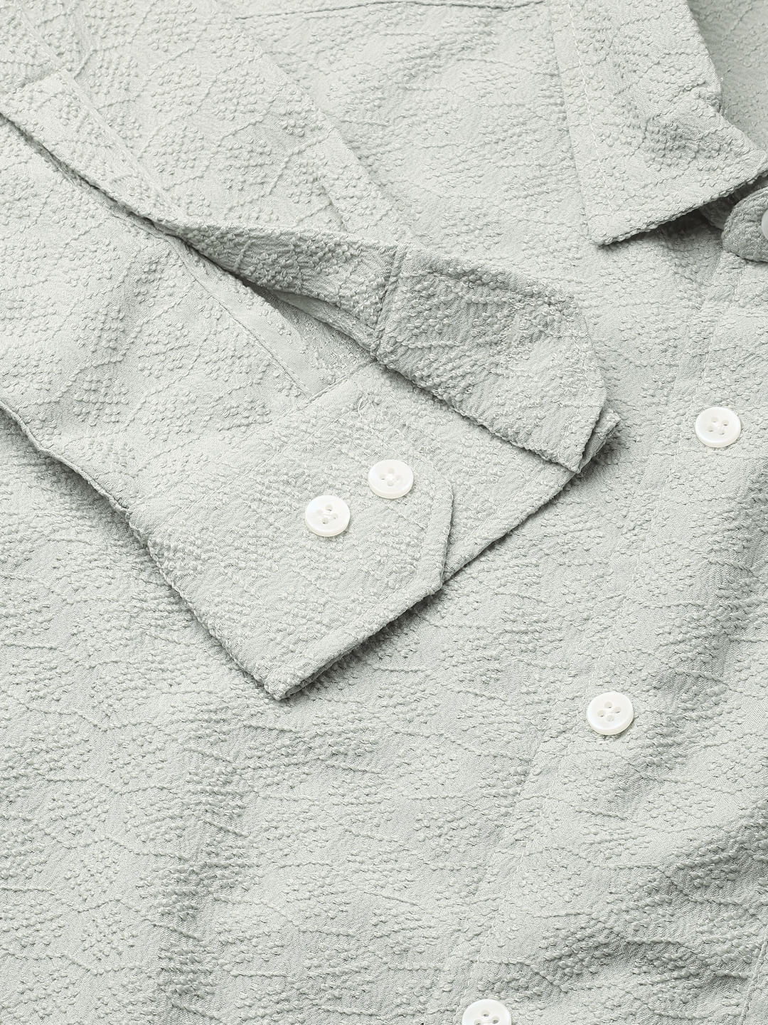 Wavy Textured Sage Green Jacquard Shirt