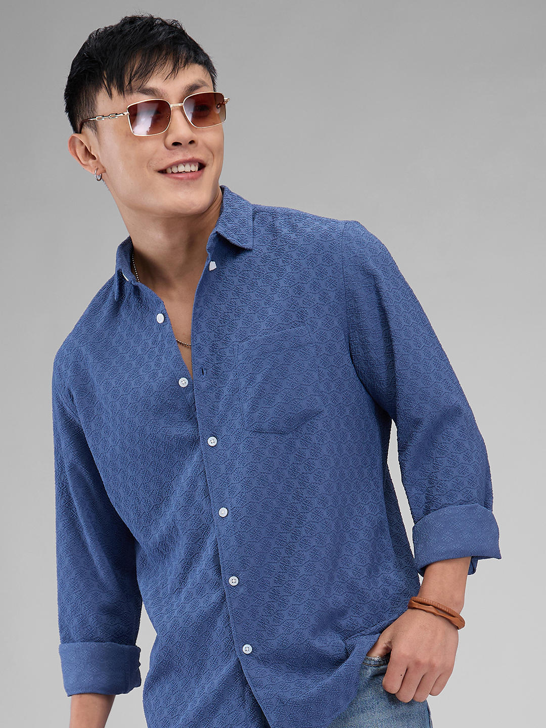 Prussian Blue Jacquard Shirt