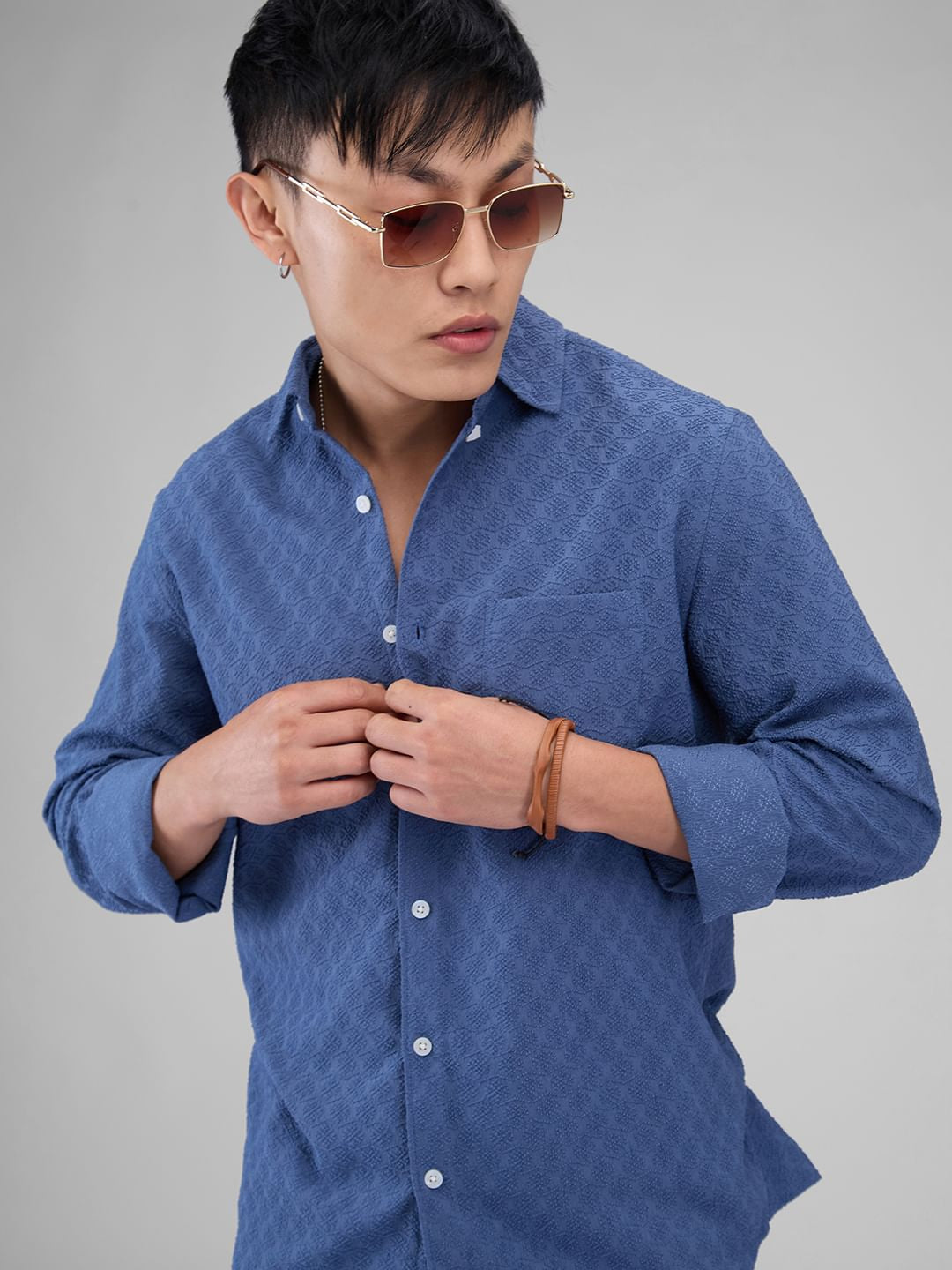 Prussian Blue Jacquard Shirt