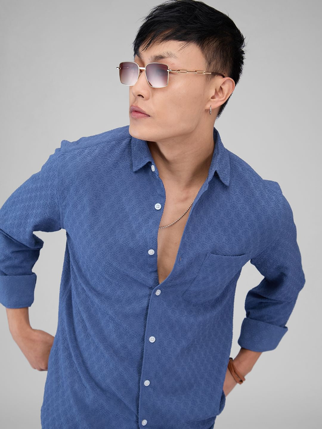 Prussian Blue Jacquard Shirt