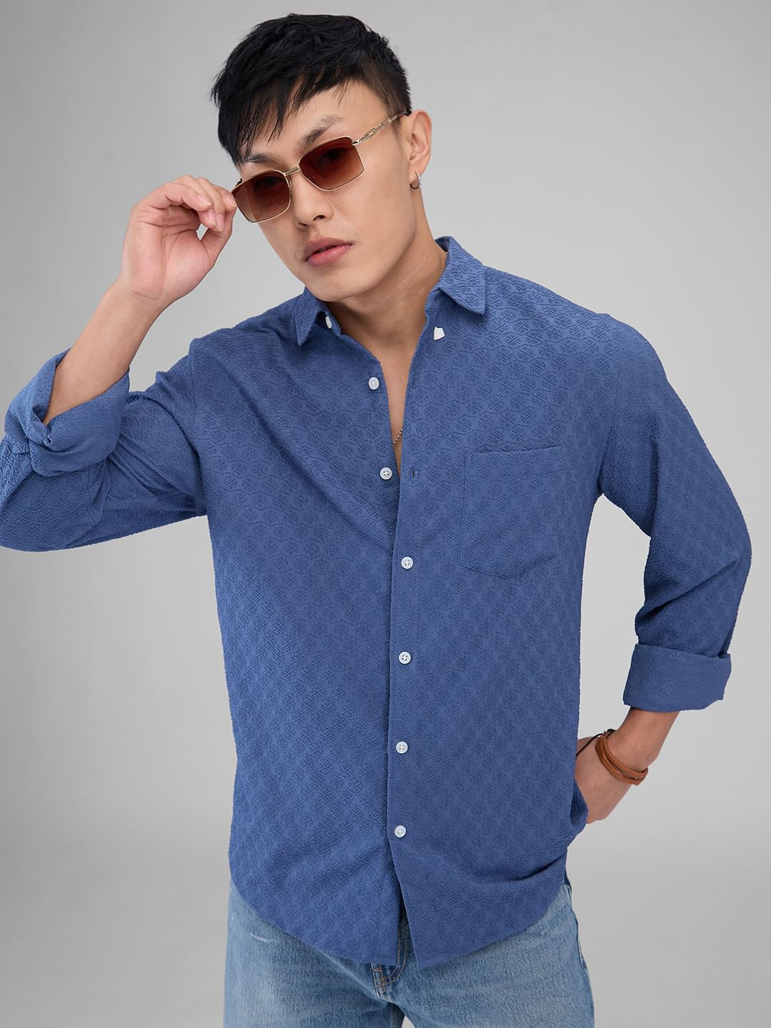 Prussian Blue Jacquard Shirt