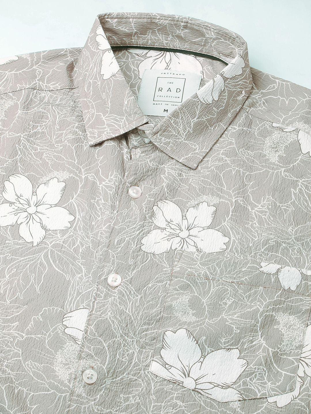 Sage Green Floral Printed Creased Shirt